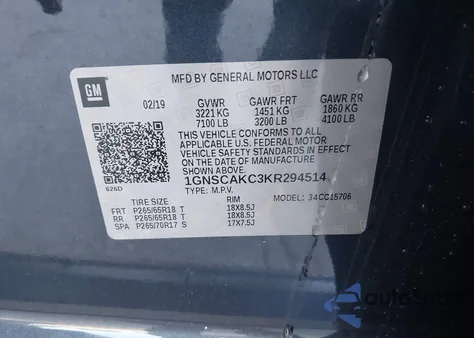 2019 Chevrolet Tahoe Ls z USA, uszkodzony, nr VIN 1GNSCAKC3KR294514